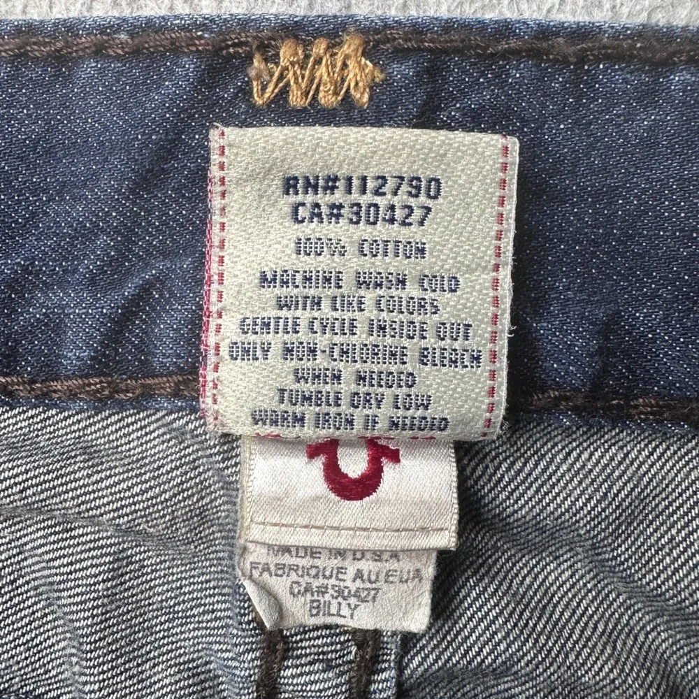 True Religion Jeans Mens 40 Blue Billy Big T Straight Leg Contrast Stitch USA